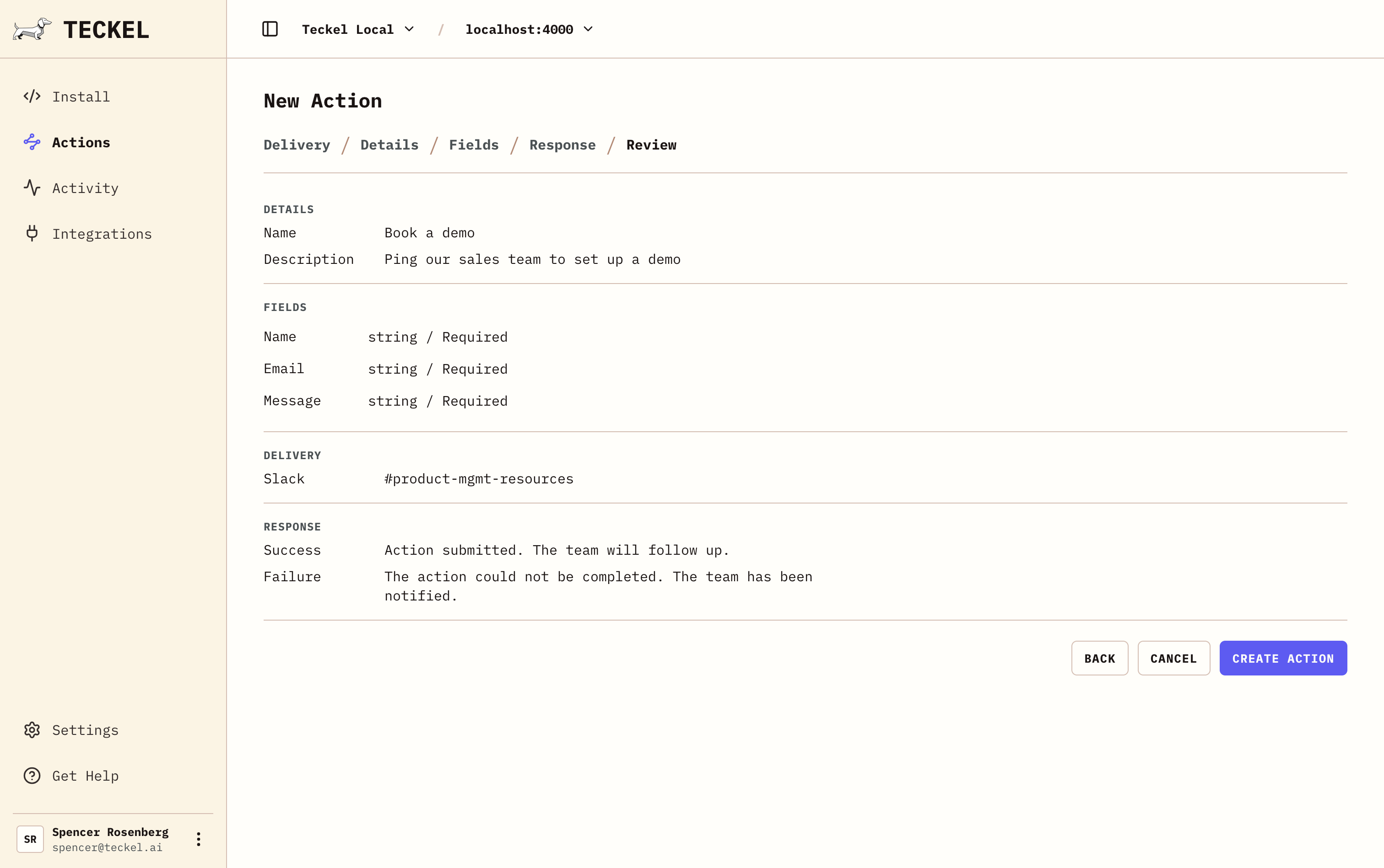 Teckel actions workspace