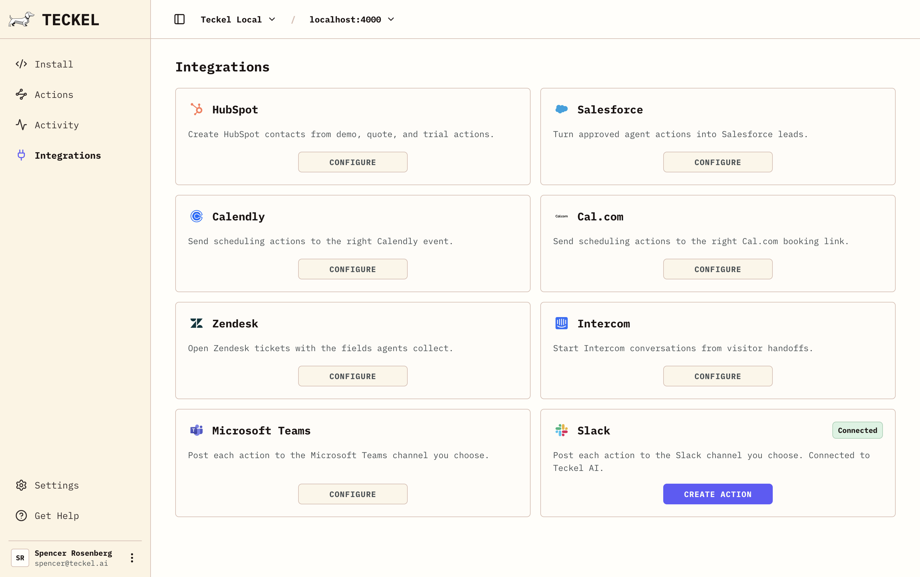 Teckel integrations workspace